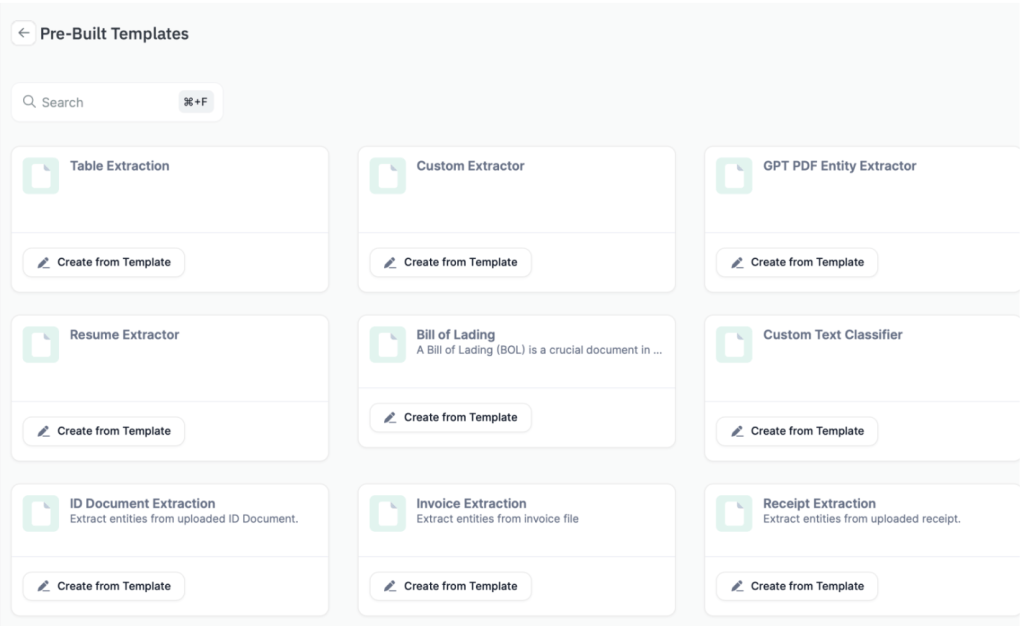 pre built data extraction templates