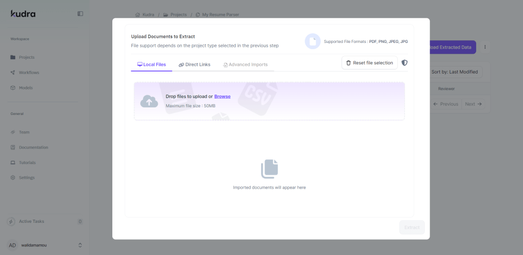 Step 2: Uploading Documents for Financial Data Extraction