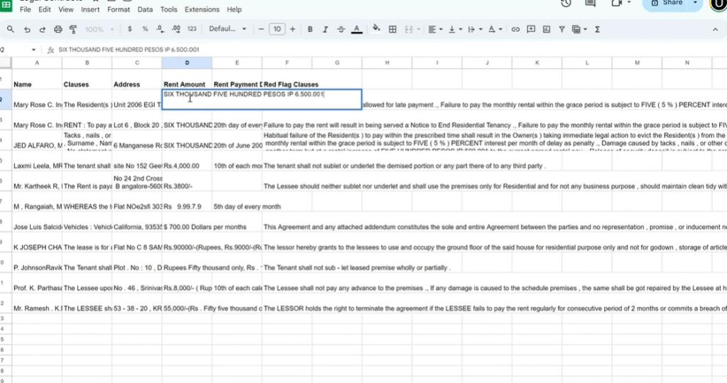 output in google sheets - Automation of Bank Statement Extraction
