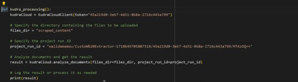 website scraping - kudra api function